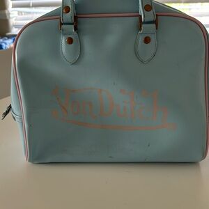 Y2K Von Dutch Baby Blue Pink Bowling Bag Duffel Purse Pocketbook Handbag Satchel